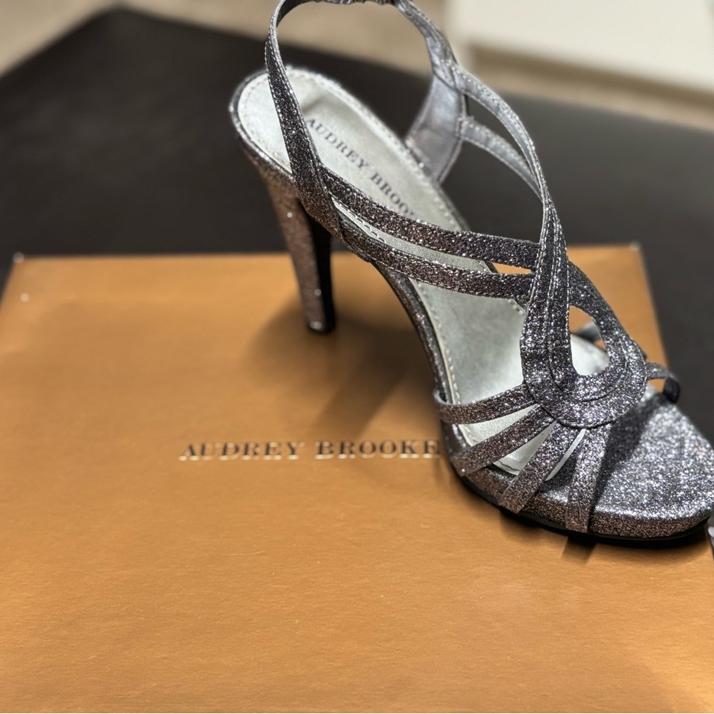 Audrey Brooke Glittering Silver Strappy Heels